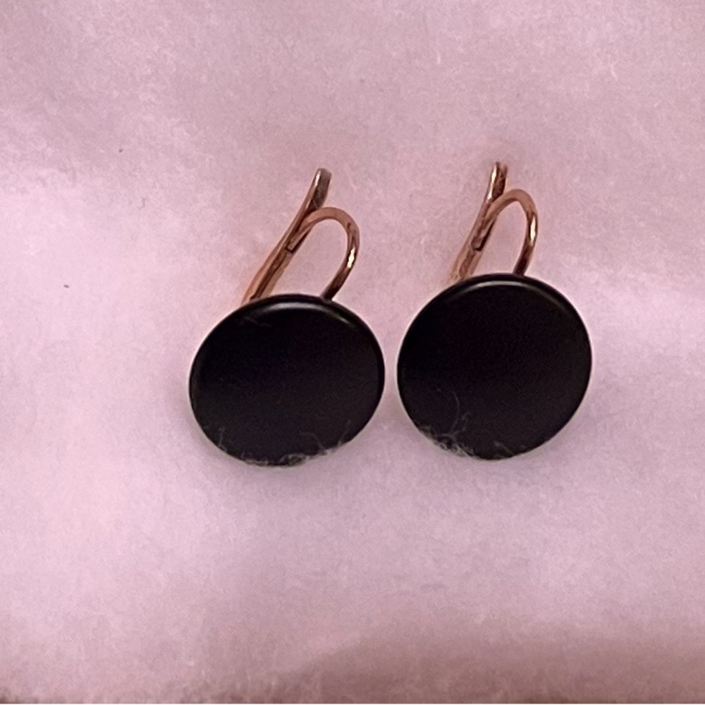 Rare! Victorian Jet & Solid Gold Sleeper Earrings